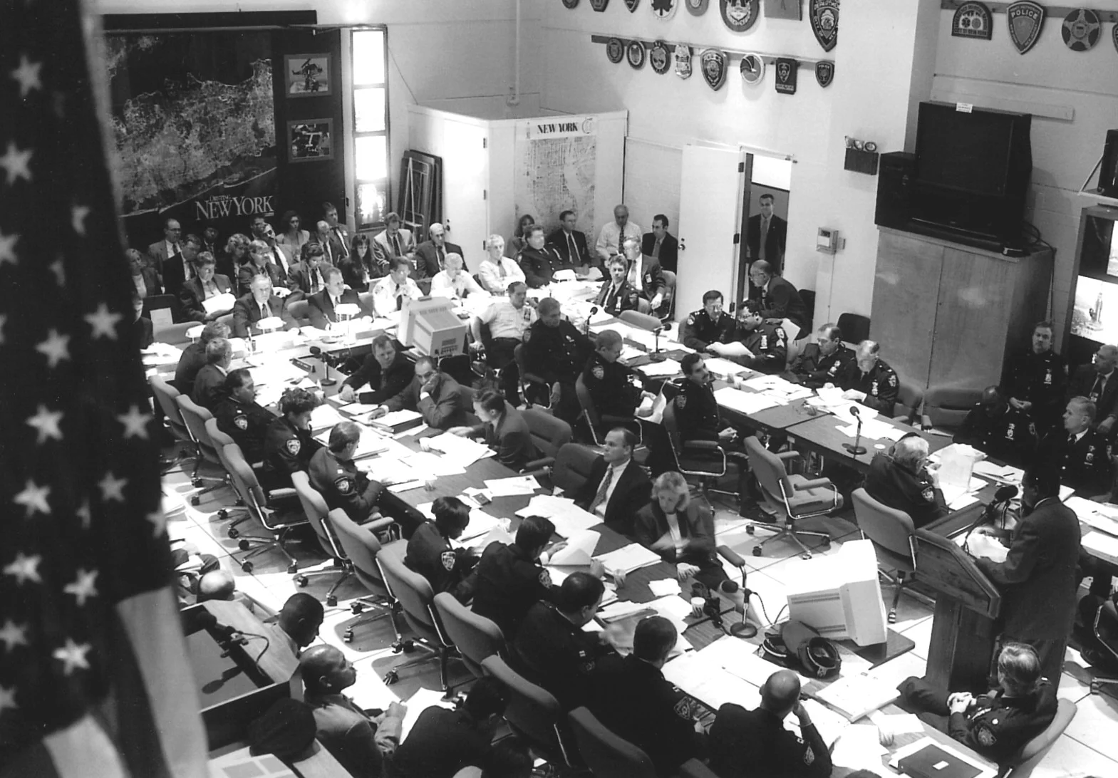 A CompStat meeting at the New York City Police Department.