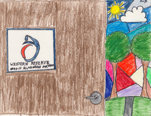 Drawing of the front entrance door into a magical office