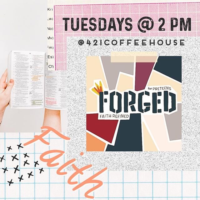 Don&rsquo;t forget! Tomorrow @421coffeehouse  our preteens are meeting for #forged lead by Danyel Lintleman and Ryan Kilgore! 
Don&rsquo;t forget to bring your Bible, your book, some money for snacks/drinks and a friend! We have extra books! See you 