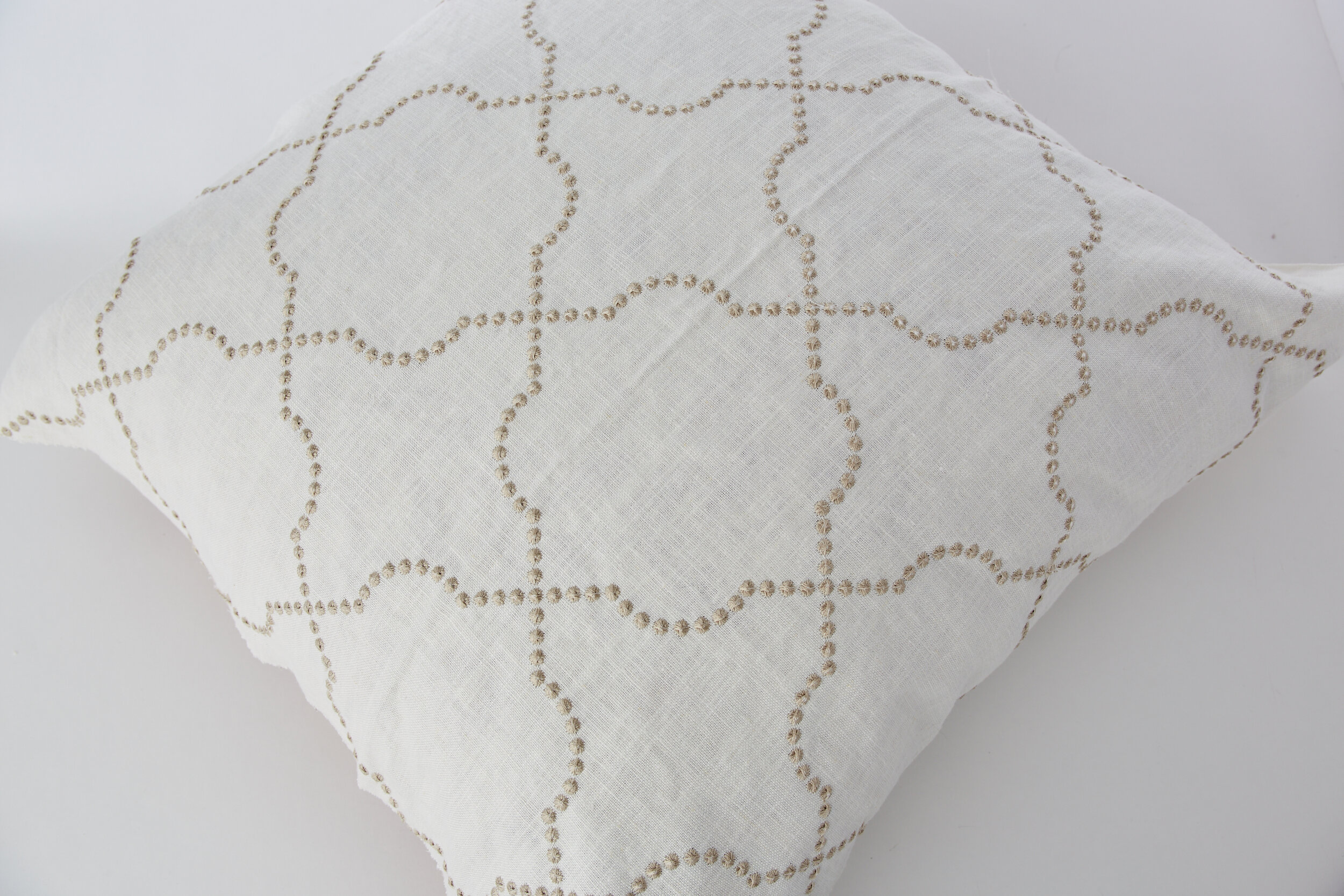 White Embroidered Linen Pillow