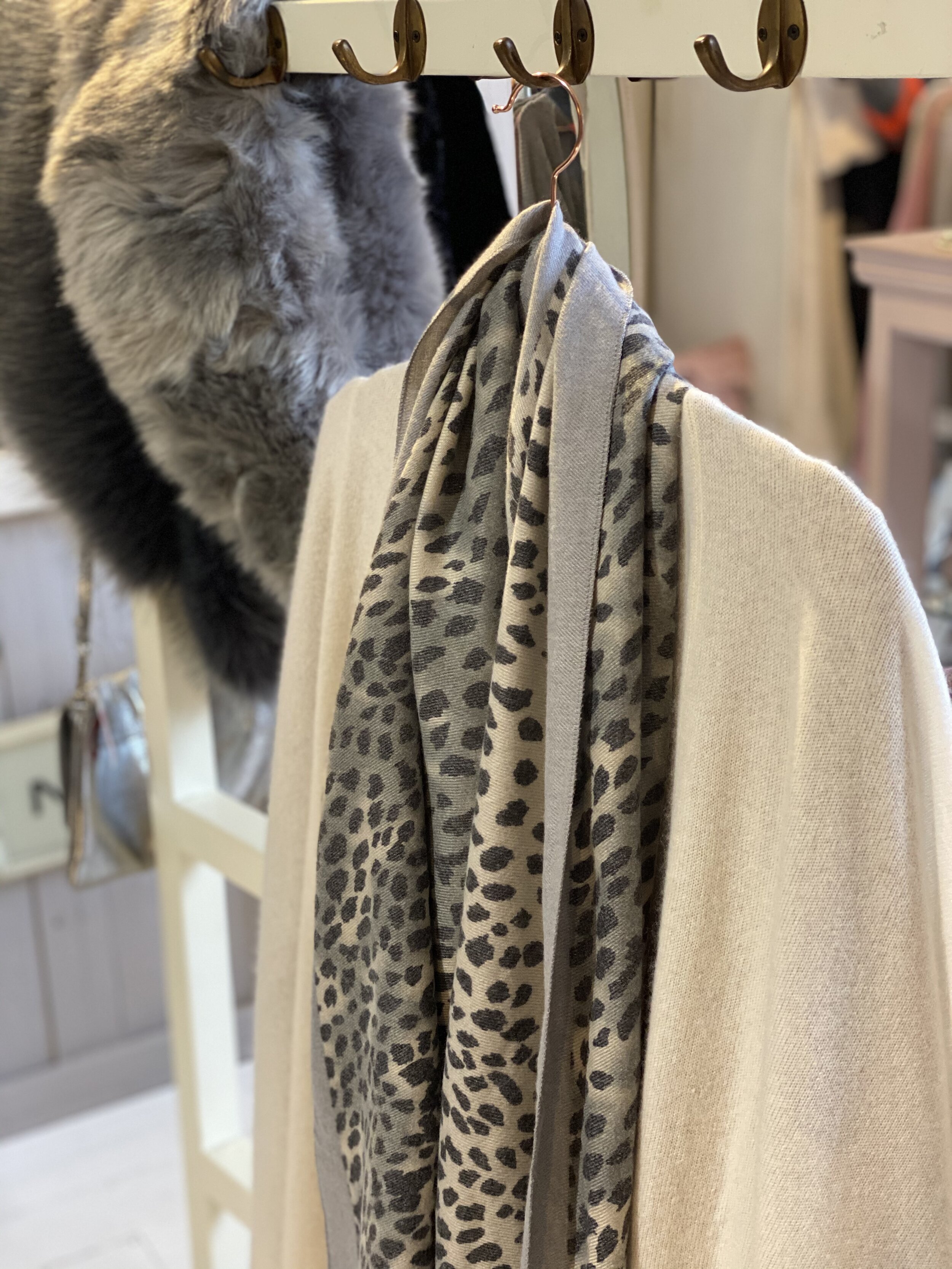 Cashmere Cardigan and Leopard Print Scarf