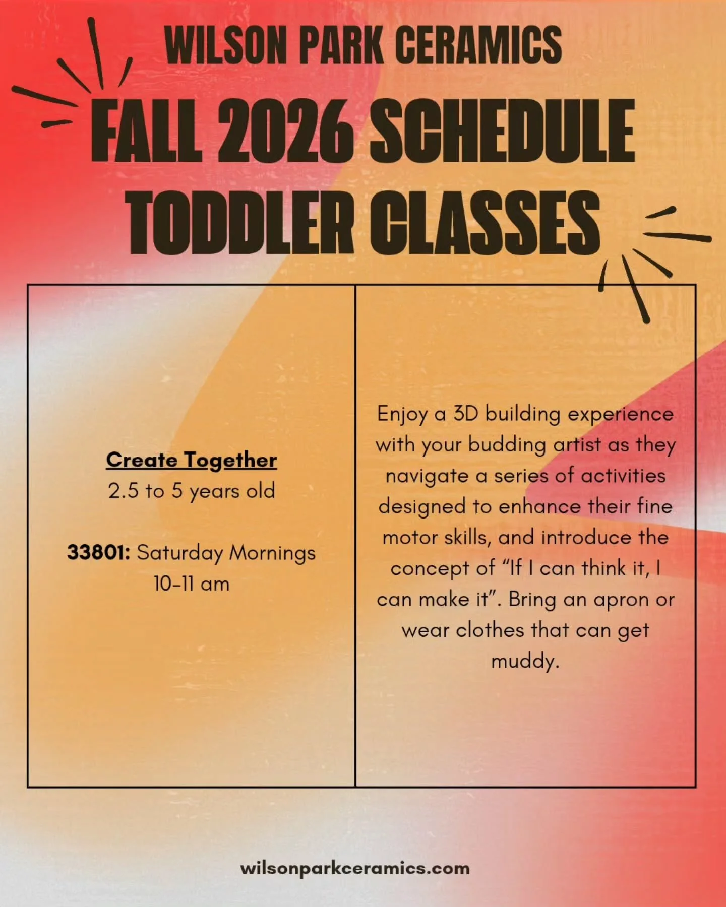 Registration for Fall classes is open! Here's what we have for session 1! Head to reg4rec.org to pay and register!

Hope to see you in the studio soon!