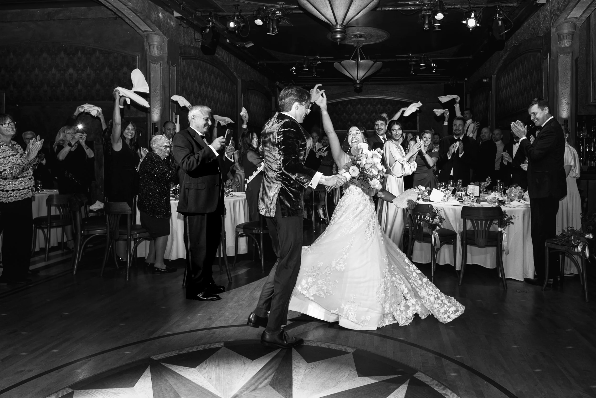 cabaret-lion-dor-wedding-reception-entrance-bride-groom-dance-bnw-valerie-rosen-photography