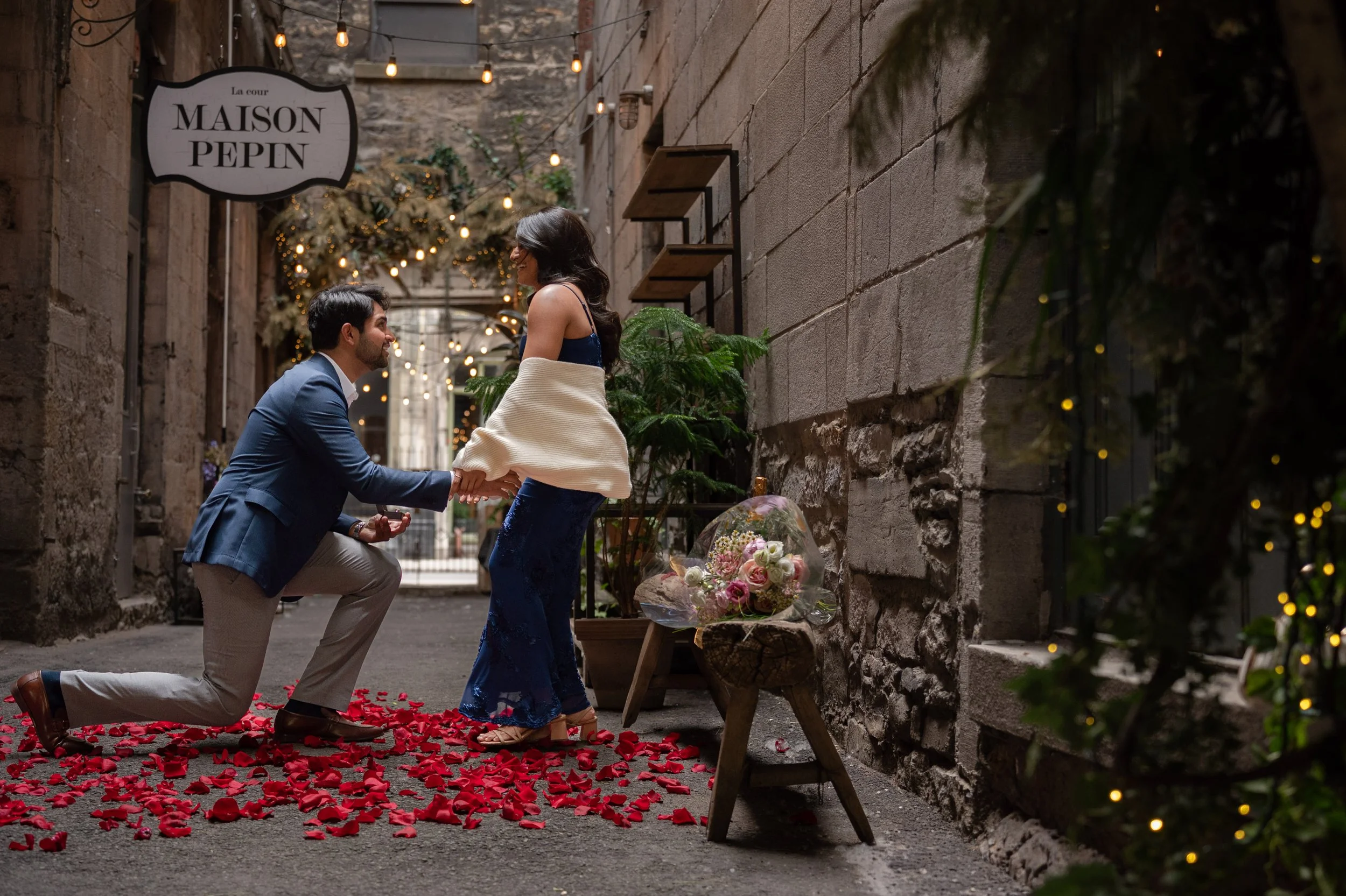 Surprise proposal at maison pepin in old montreal by valerie rosen photography