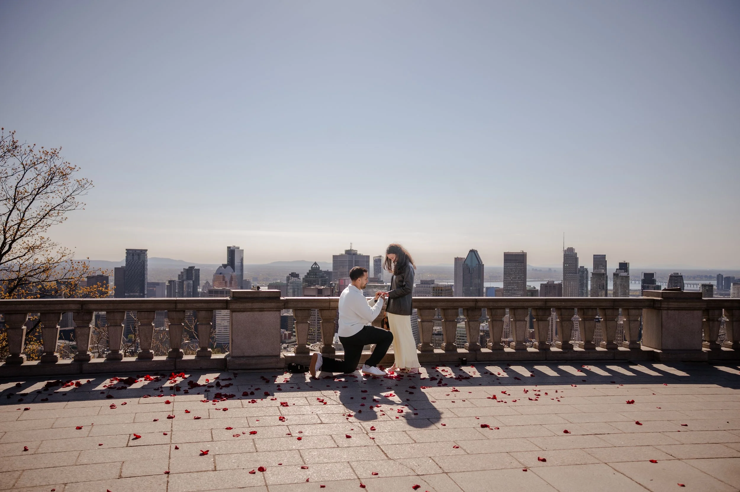 Surprise proposal on Mont Royal Kondiaronk Belvedere by Valerie Rosen Photography