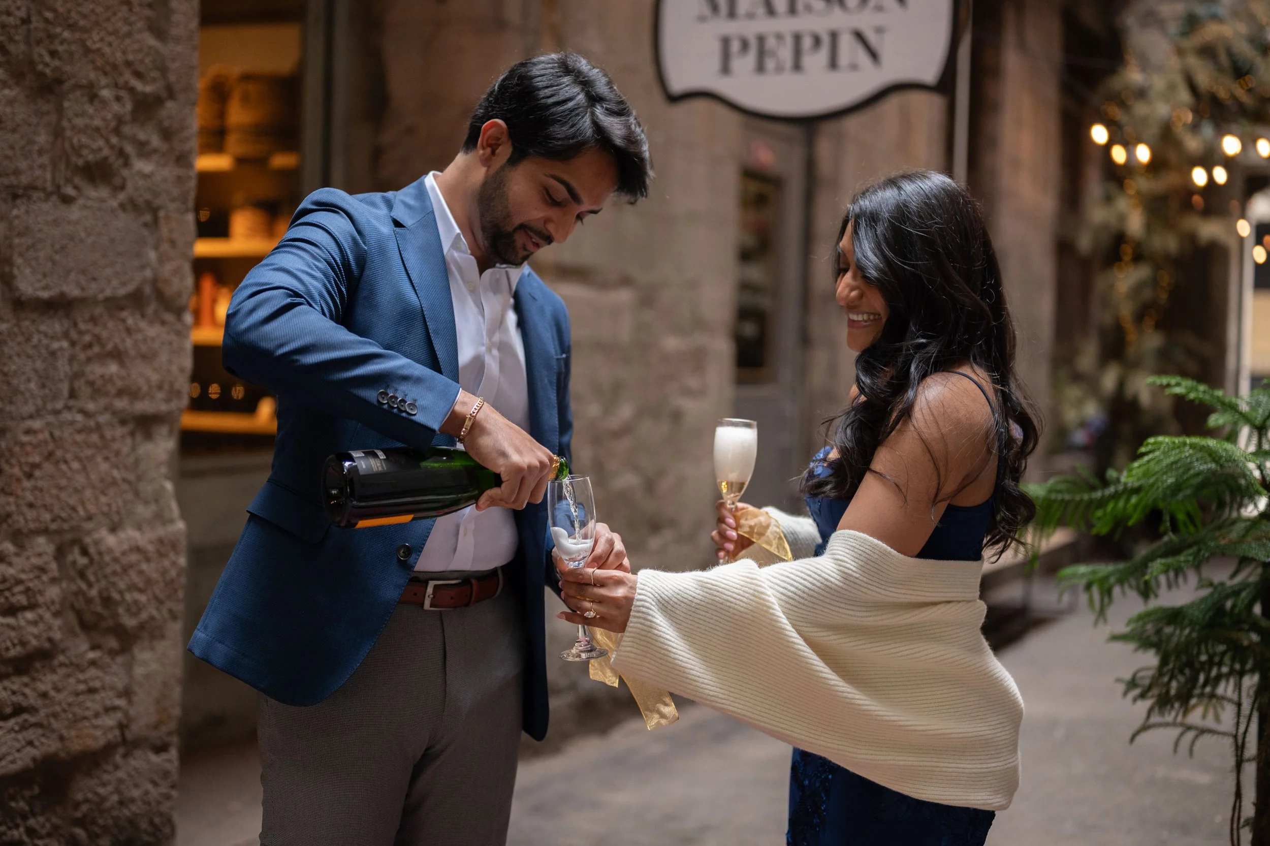 champagne proposal at maison pepin in old montreal by valerie rosen photography