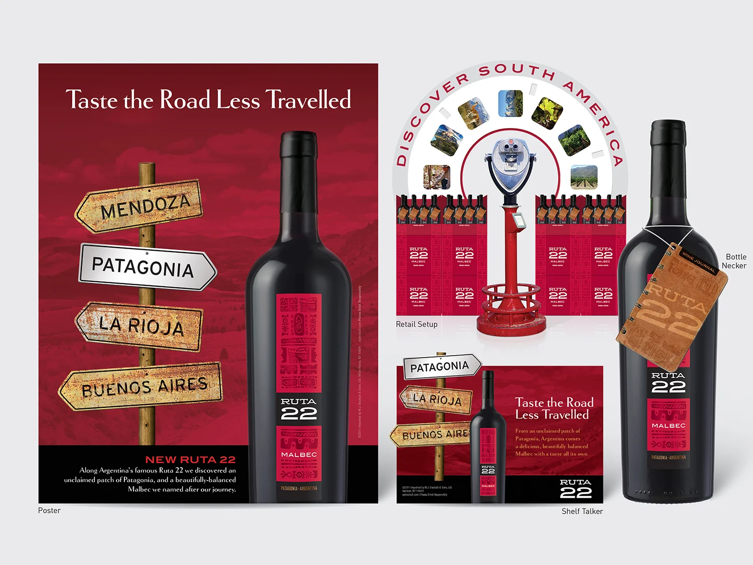   Ruta 22 Wine  Wine Spectator Magazine Ad, Shelf Talker, Bottle Necker and Retail Setup 