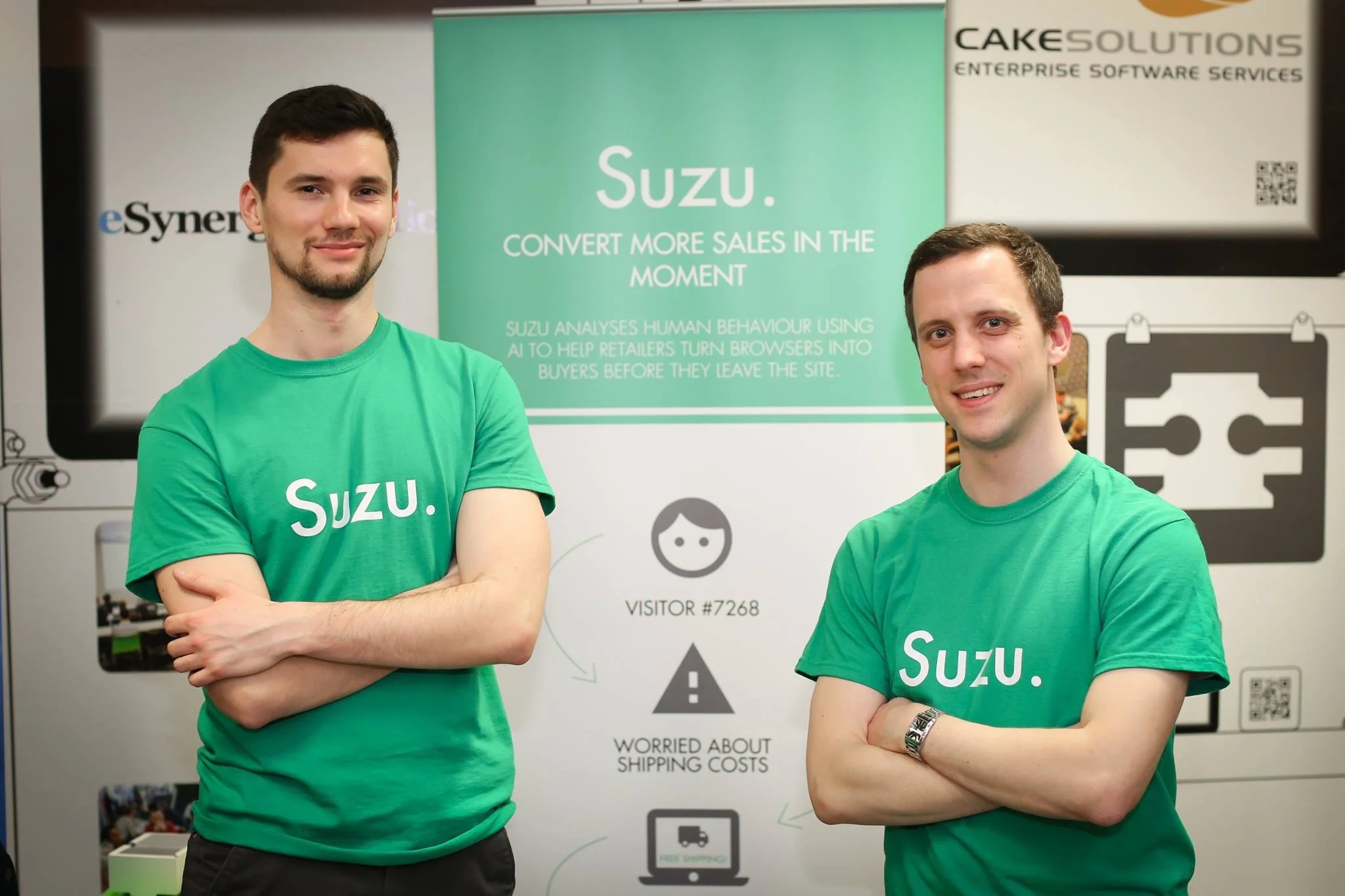 My CTO (left) and me the CEO (right) promoting our startup at an investor event