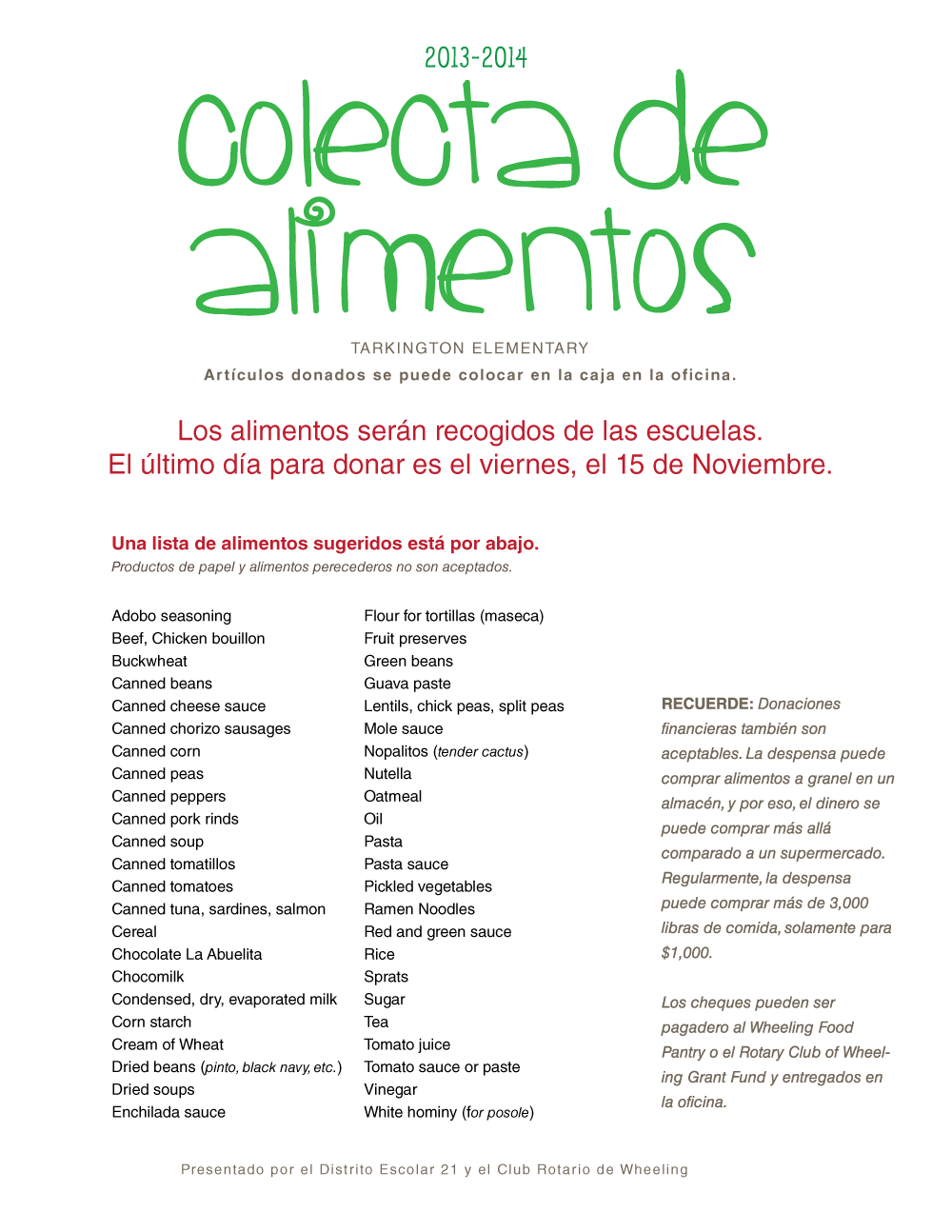 FOOD DRIVE FLYER SPANISH VERSION