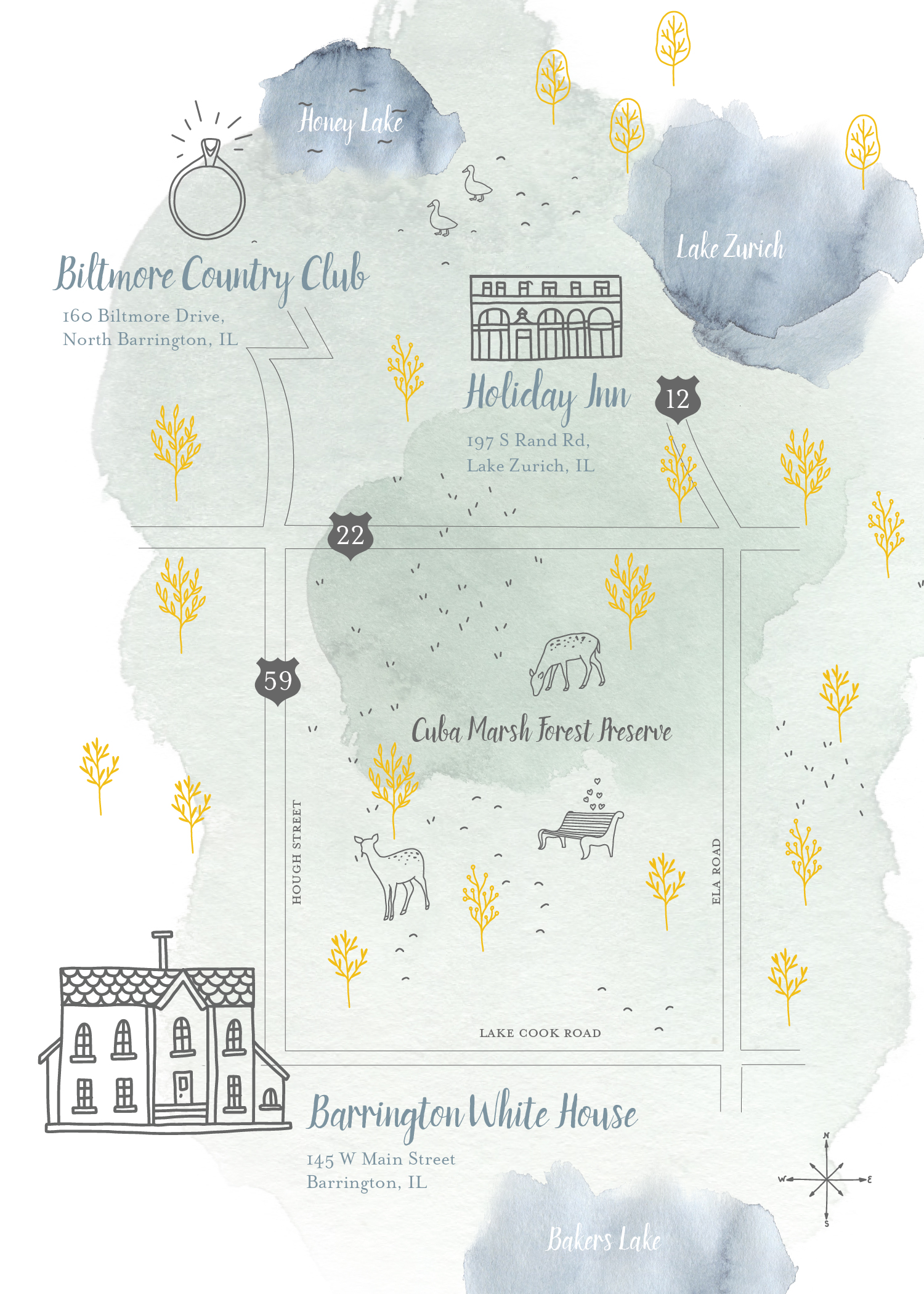 EVENT BRANDING for Lauren & Zach’s wedding. Here is a map that was included with the invitation.