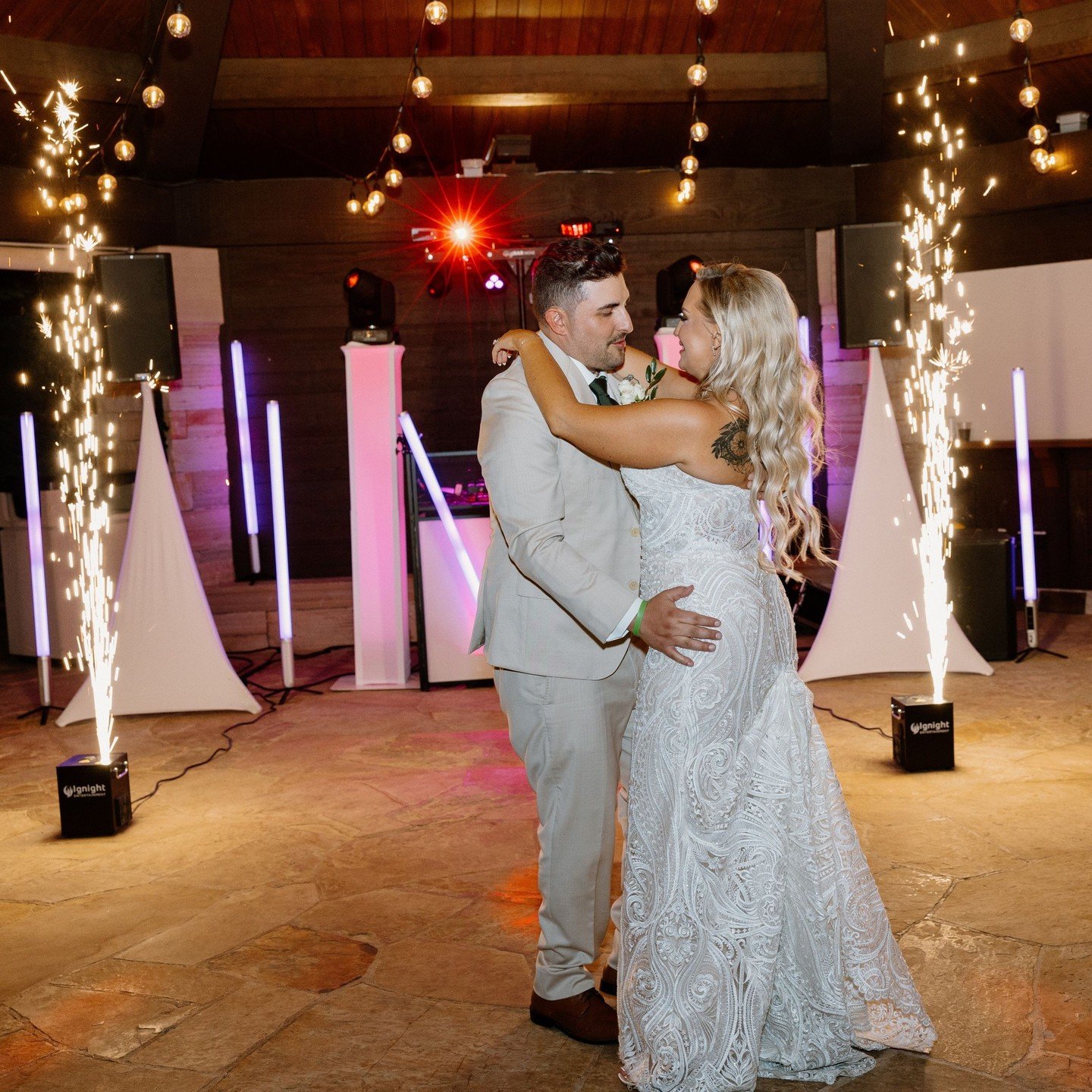 ❤️&zwj;🔥 Your love is EPIC - let's party to celebrate it 🔥⁠
⁠
Entertainment + Cold Sparks @ignightentertainment⁠
Photo @homeland_photography_⁠
Venue @sanctuarygolfcourse⁠
⁠
#coloradoweddings #weddingentertainment #nextlevel #lit #unique #lighting #
