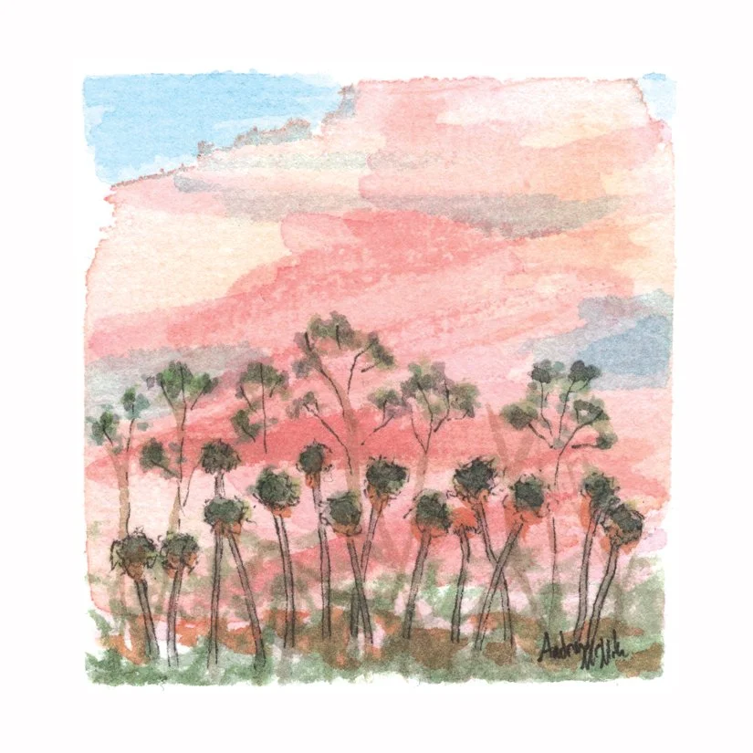 Flatlands V. Ink & Watercolor. 2.75” x 2.75” Hahnemühle 100% mould-made watercolor paper.