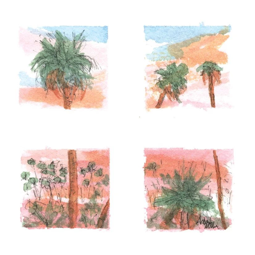 Flatlands III. Ink & Watercolor. 2.75” x 2.75” Hahnemühle 100% mould-made watercolor paper.