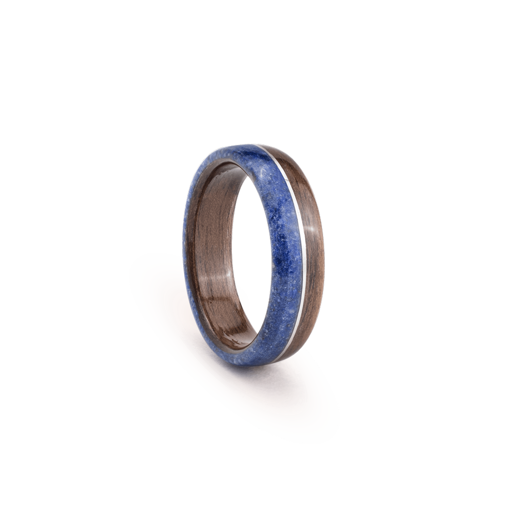 Walnut with Lapis Lazuli and Pure Silver — Ridge Line Rings