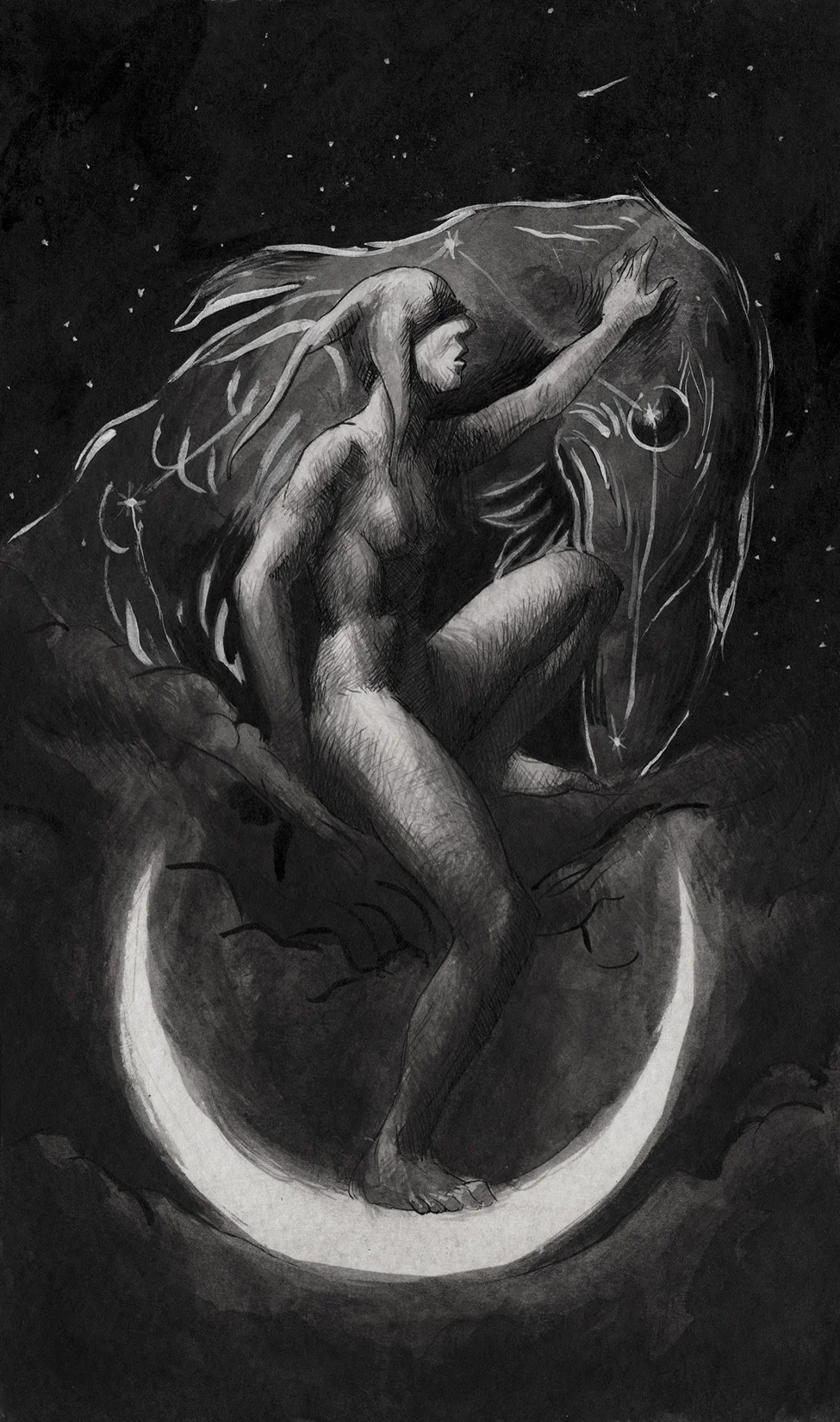 La Luna - Ink on Paper, 4.5 x 7.75"