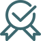 Icon of a ribbon and a checkmark, symbolizing quality assurance or verification.