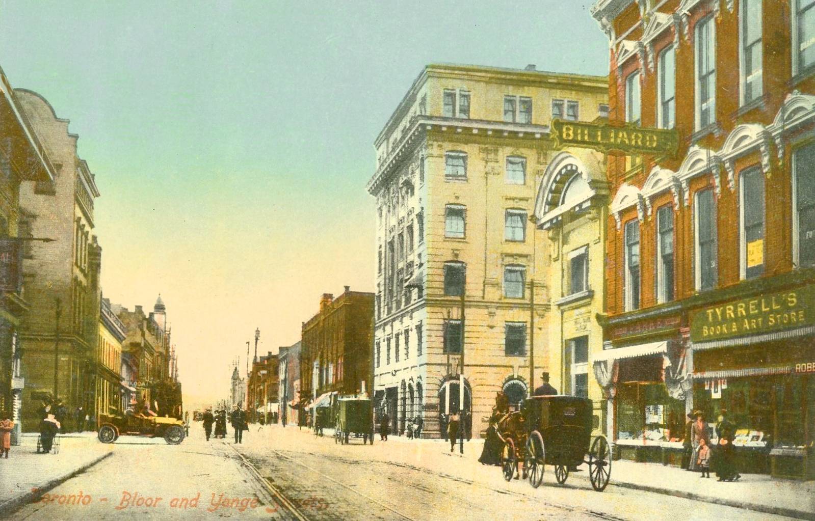 POSTCARD - TORONTO - BLOOR AND YONGE- PEDESTRIANS - WAGONS - NOTE TYRRELL'S BOOK AND ART STORE - c1910.jpg