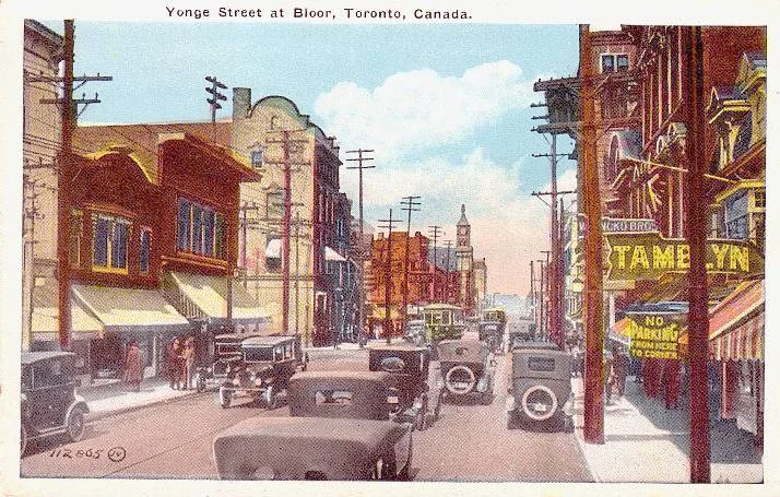 X POSTCARD - TORONTO - YONGE STREET AT BLOOR - NOTE TAMBLYN ON RIGHT - 1920s.jpg