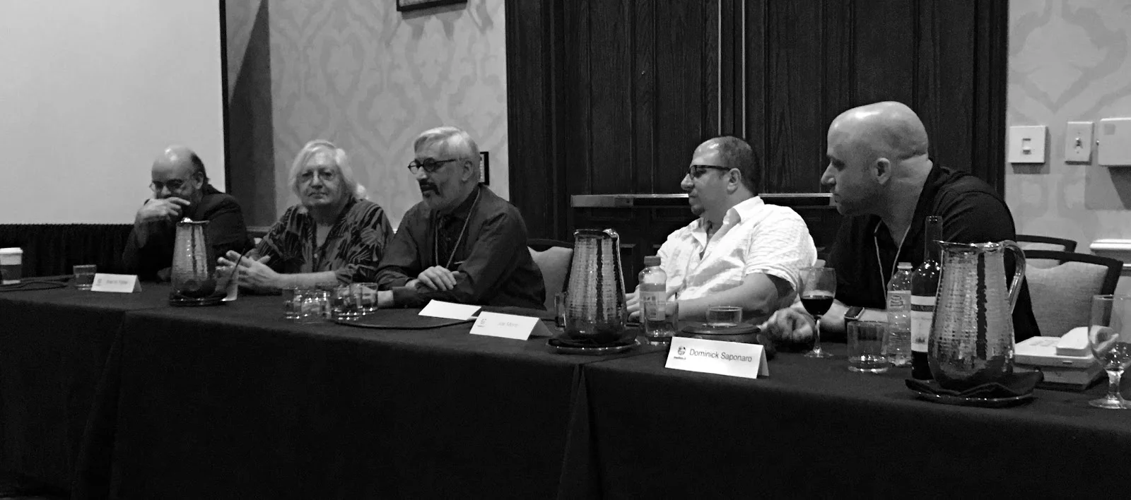 Late night book cover illustration panel. Left to Right: Brad Foster, Willie Siros, Jacob Weisman, Joe Monti, & Dominick Saponaro.