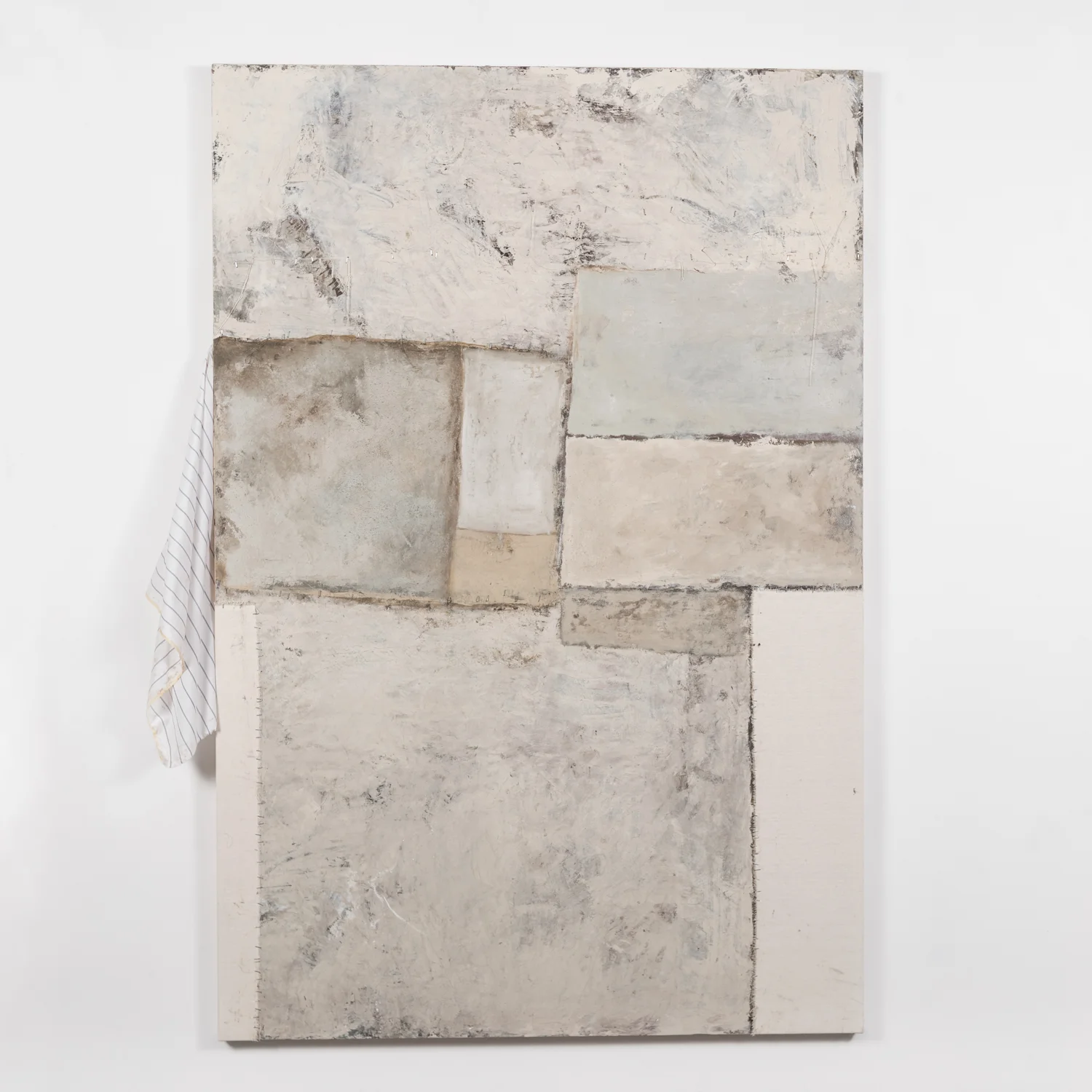   Longing for Oneness   oil, sand, staples, canvas, linen on masonite  72” x 48” 