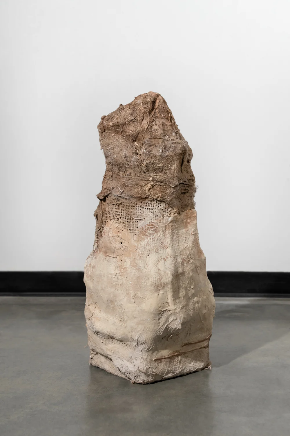   Sacred Pause before the Leap   plaster, burlap, poly-fil and oil  29” x 10” 