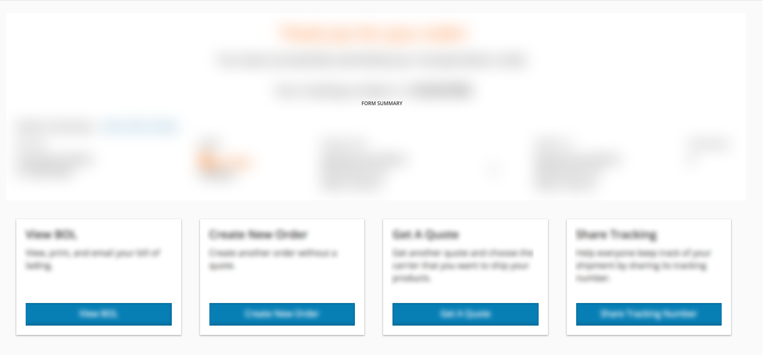 Confirmation page with call to action buttons