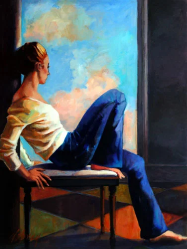 WOMAN BY THE WINDOW II ACRYLIC/BOARD SOLD to University of SC Medical School