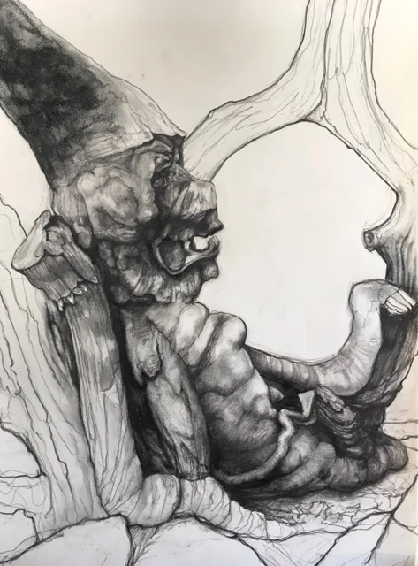TREE SPIRIT V PENCIL AND CHARCOAL ON PAPER