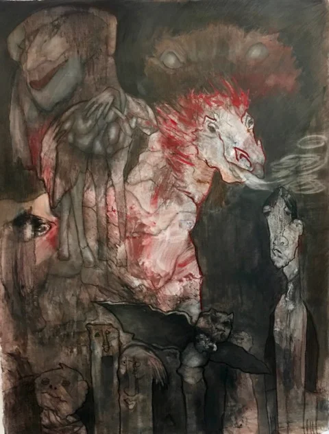 ODDS OF DARKNESS OIL ON PAPER