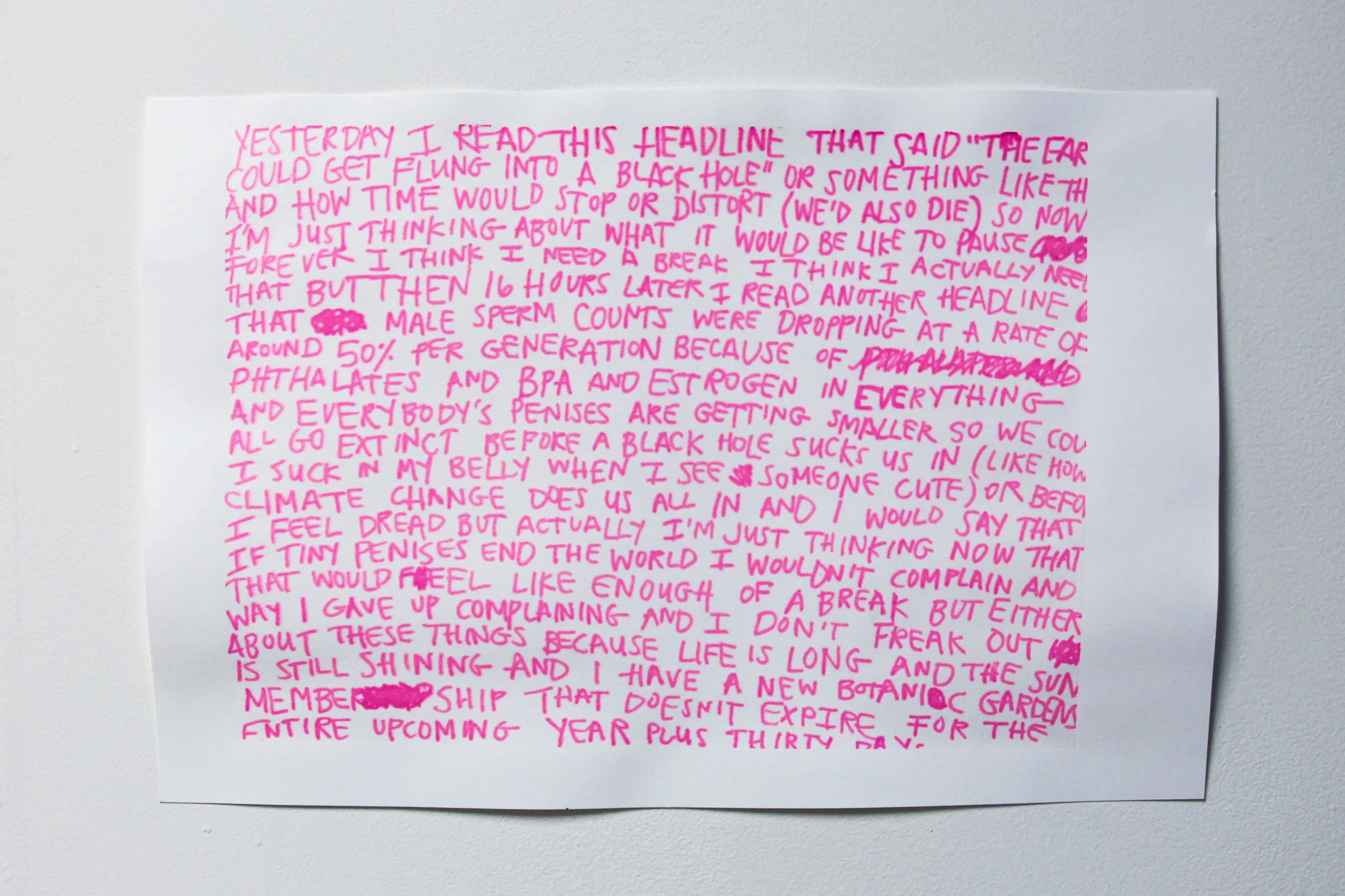 Headlines , washable marker montype, 12” x 16”, 2018