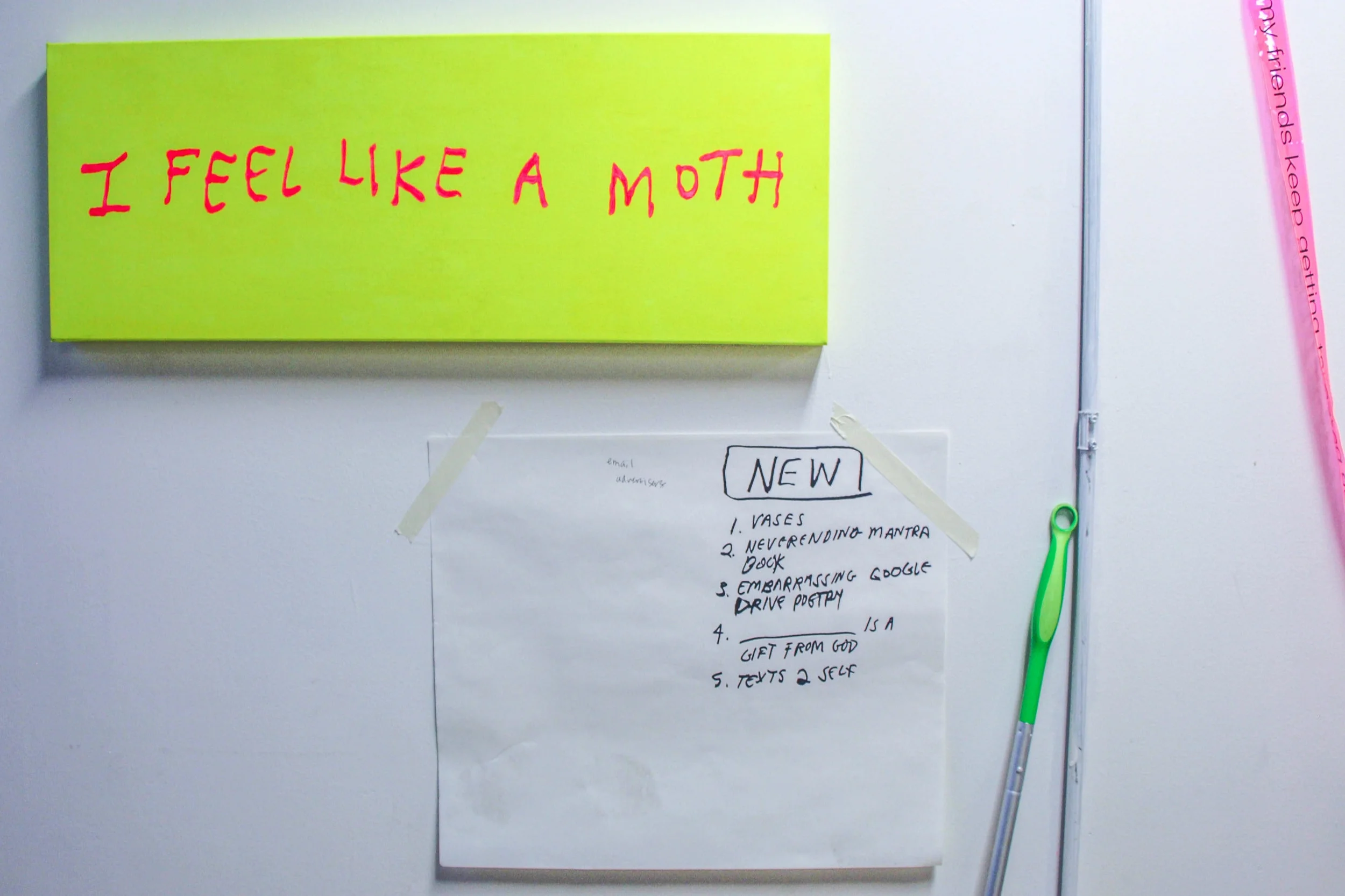 u ever feel so strongly abt something that it makes u want to stare at a fluorescent light but like not in a bad way , acrylic on canvas, 12” x 36” , 2018