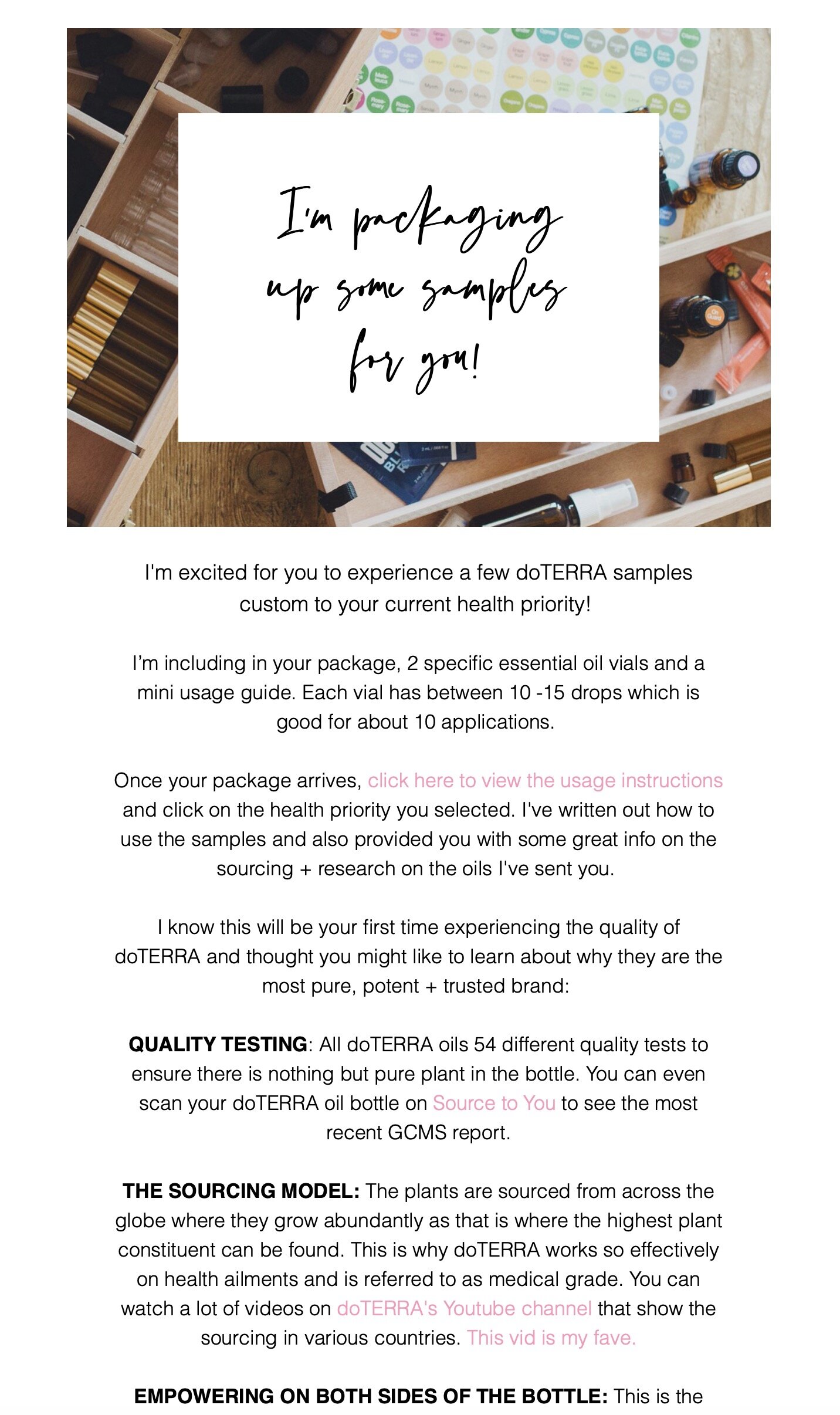 Sample experience email 1