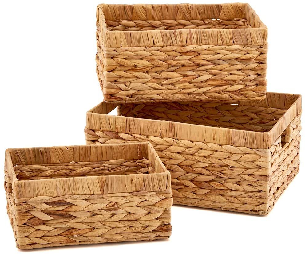 3 x wicker linen baskets