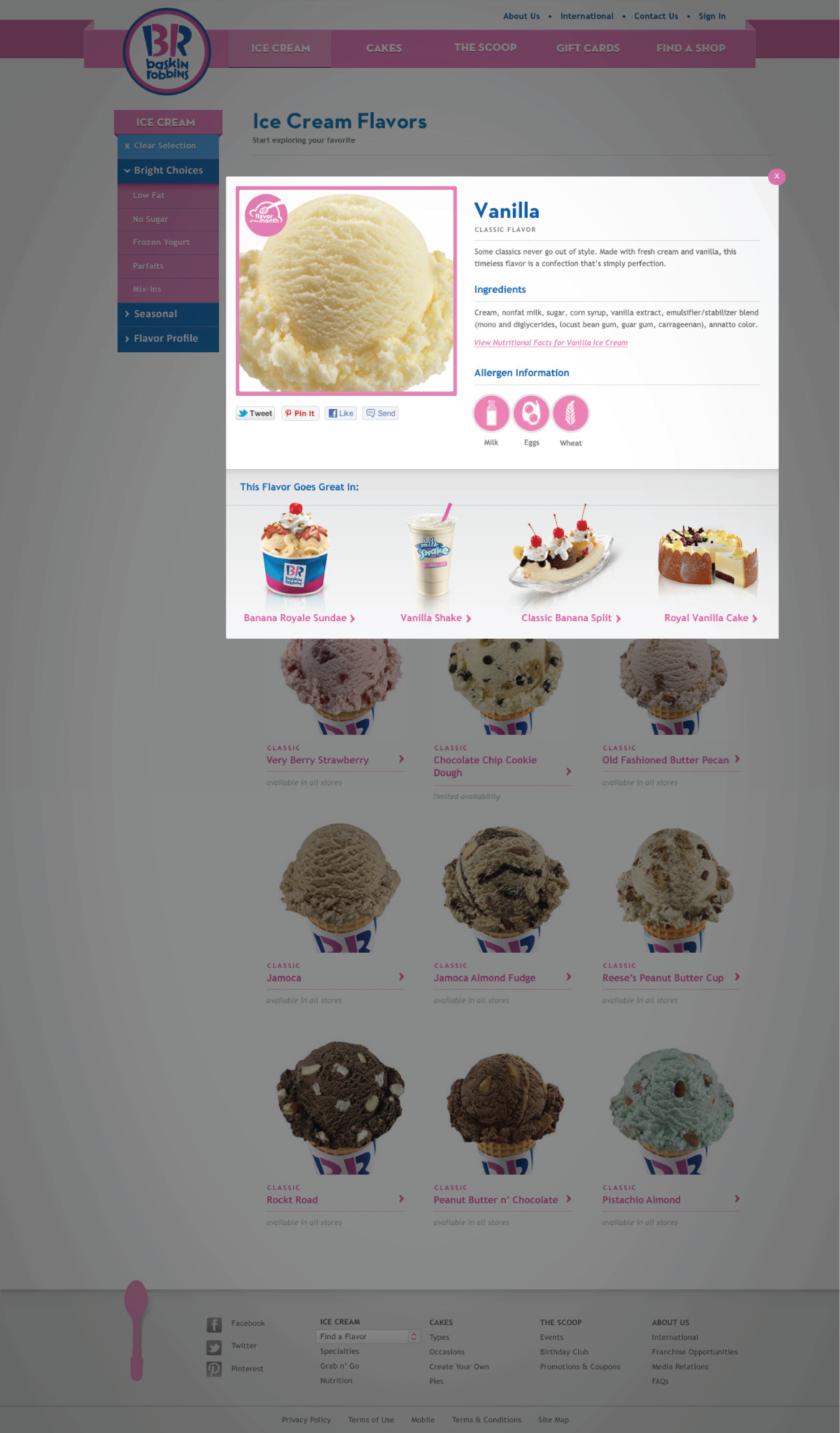 Ice Cream Quick View. Product Detail pages were not worthwhile. Nutrition information published elsewhere.