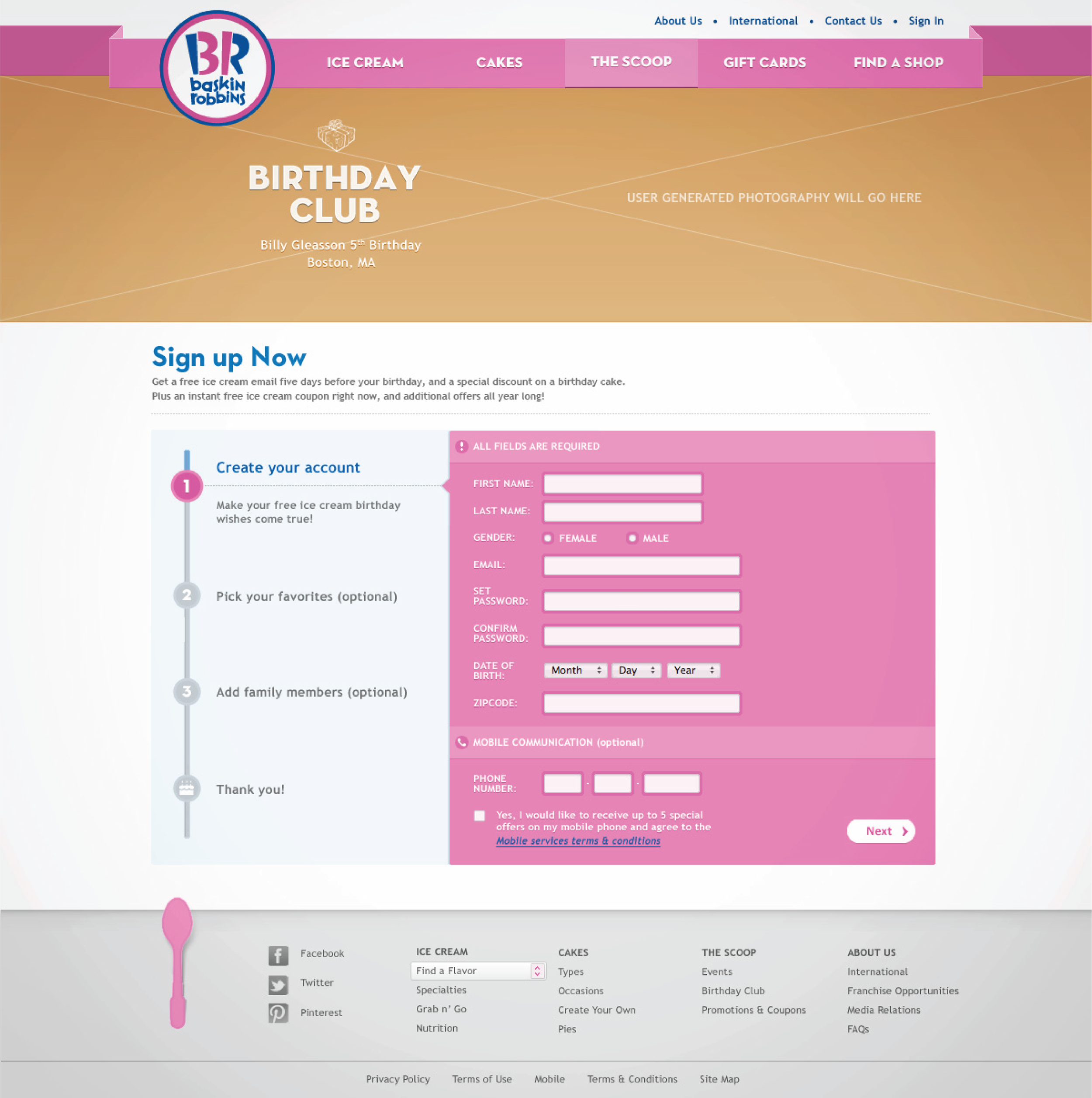 Birthday Club Signup. Precursor to loyalty program.