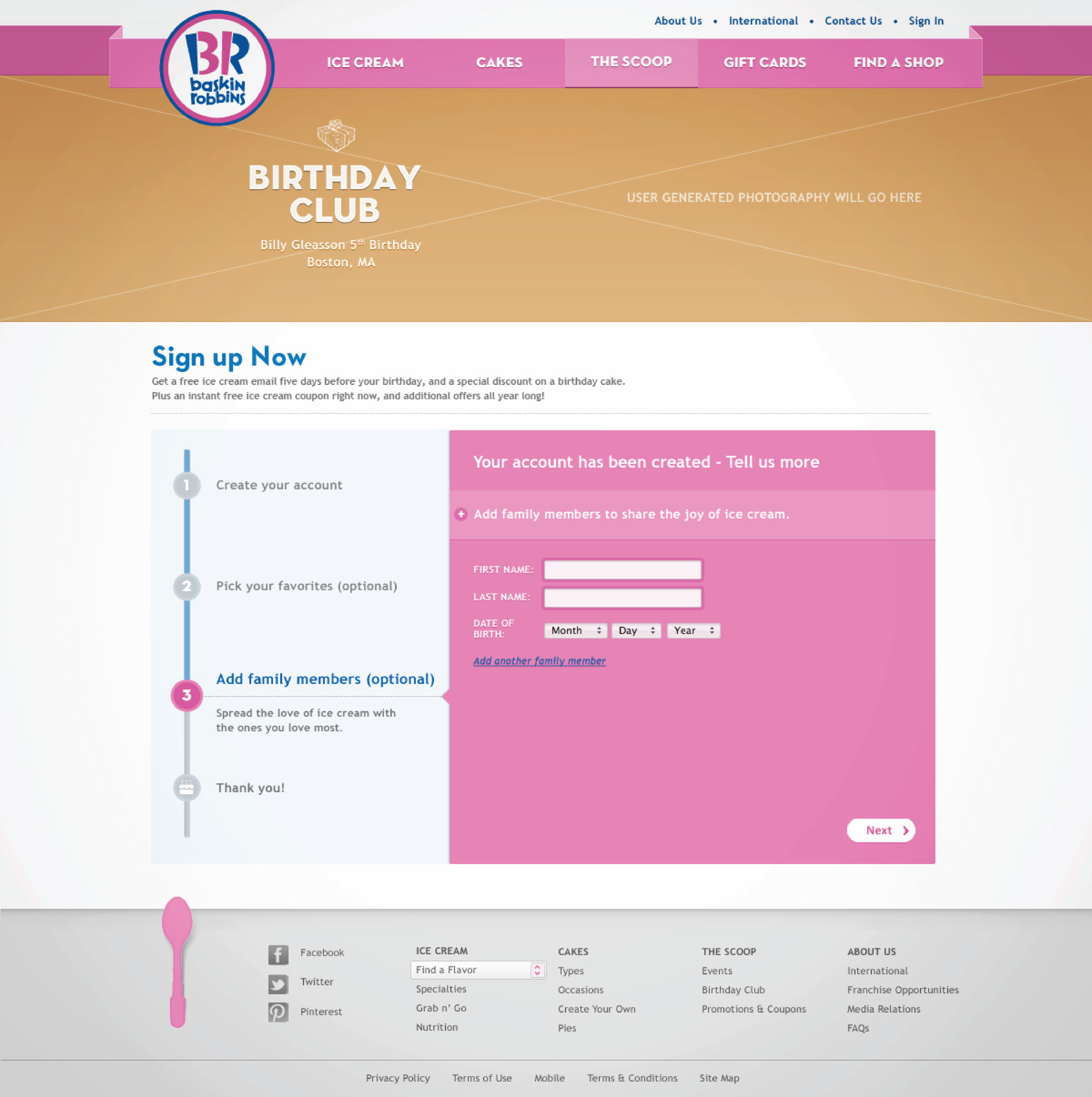 Birthday Club Signup. Precursor to loyalty program.