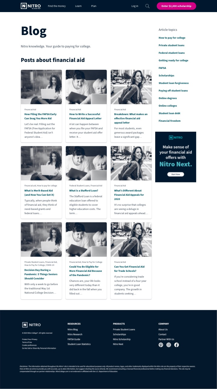 Nitro College Blog Category Page.