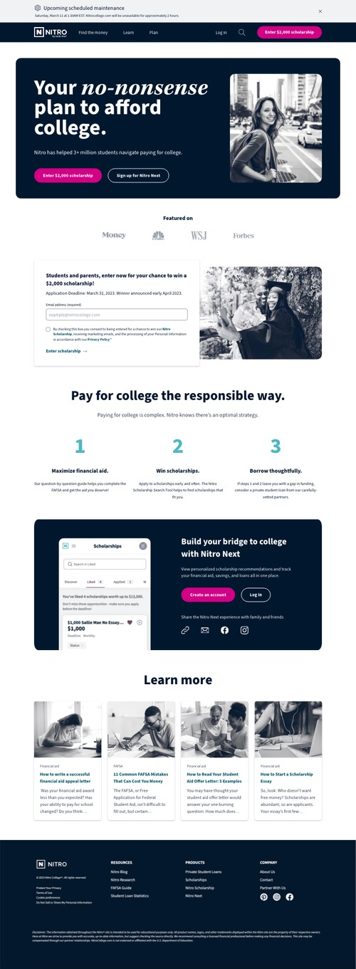 Nitro College Homepage.