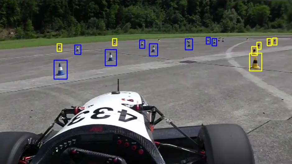 Cardiff's AI detecting cones from formula student test footage provided by Academic Motorsports Association of Zurich