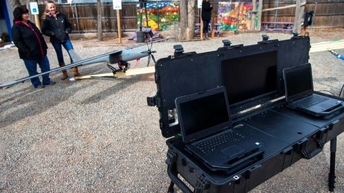 In this Dec. 18, 2018, photo, wildflower International is looking to drones to diversify its Santa Fe, N.M., business. A Native American community in northern New Mexico will soon get help from solar-powered drones to monitor its vast land holdings from above. THE ALBUQUERQUE JOURNAL VIA AP EDDIE MOORE