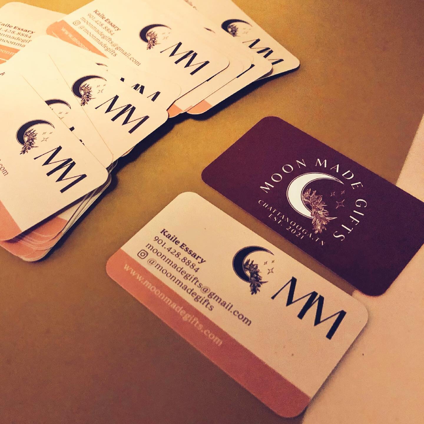 Hello again, print fans! Today is a fun one, we got a request for some business cards as a surprise gift for @moonmadegifts. The request included all of their branding but no design for the card. We were able to work on the design in secret and print