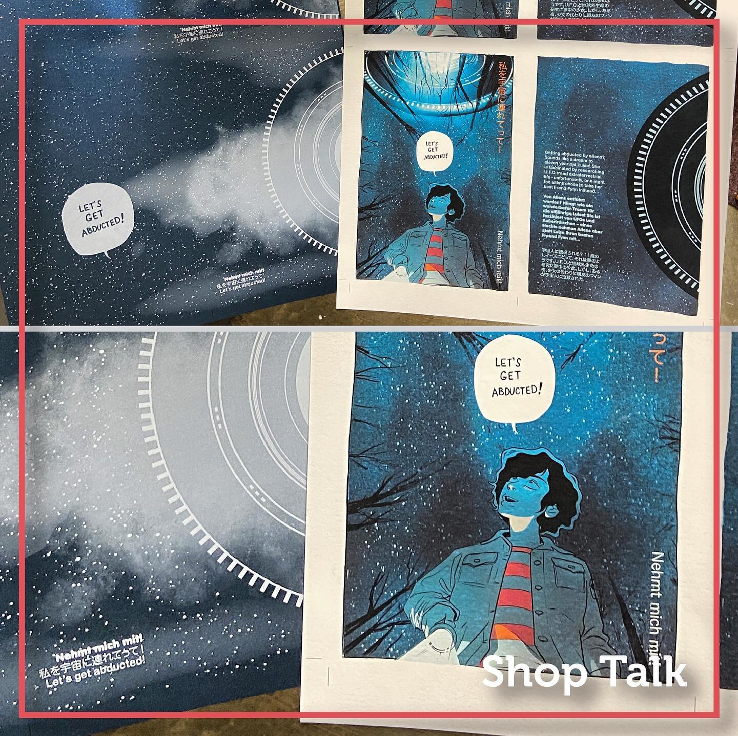 Today&rsquo;s #wpshoptalk is a cover for @fend13th&rsquo;s (me!) new book &lsquo;Let&rsquo;s Get Abducted&rsquo; inside cover is white toner on #Neenah #Stardream Lapis Lazuli, the #dustjacket is Neenah #Suedetex. The insides will be a comic printed 