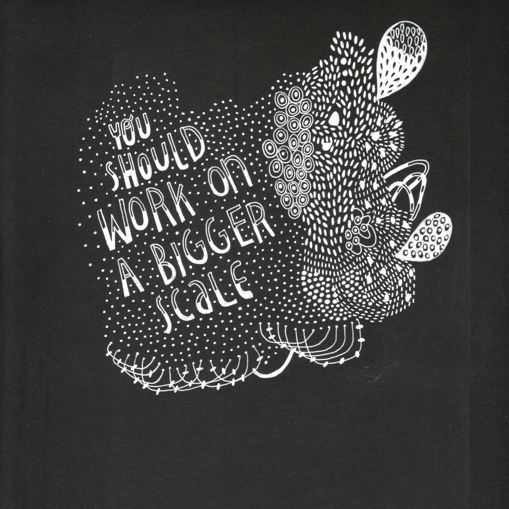 The Should according to husband - 1. 9 in. X 12 in. White ink pen on acid free coal black paper.
