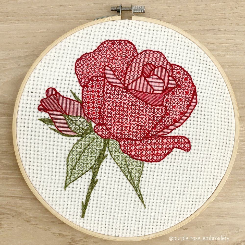 Red Rose - PDF Embroidery pattern — Purple Rose Embroidery