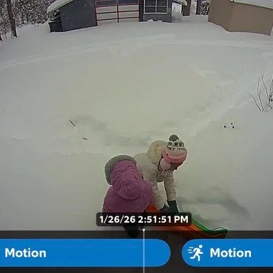 Kiddos enjoying their snow day in the backyard