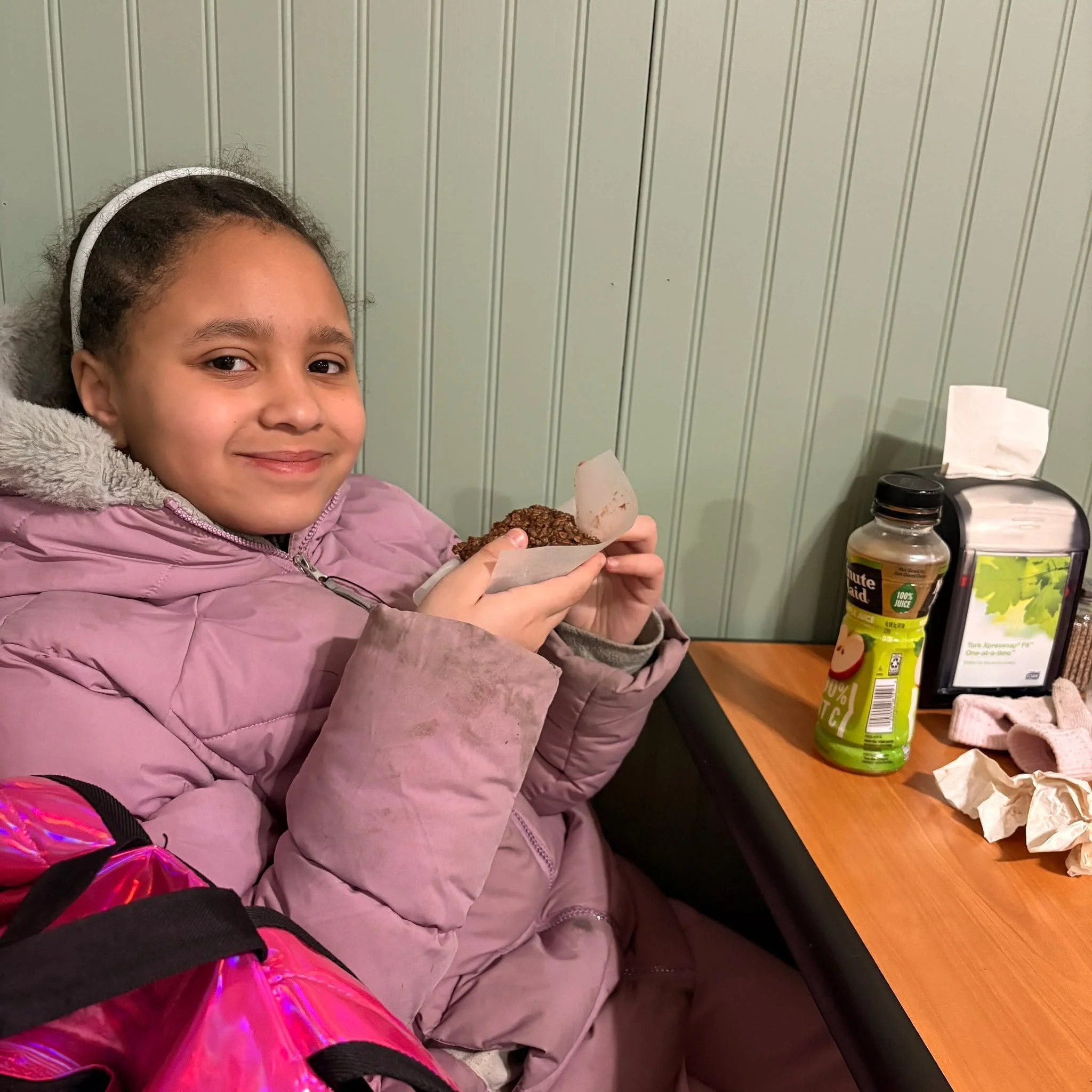 Trying out the new Cafe at the end of the street. apple juice with a chocolate no bake cookie!