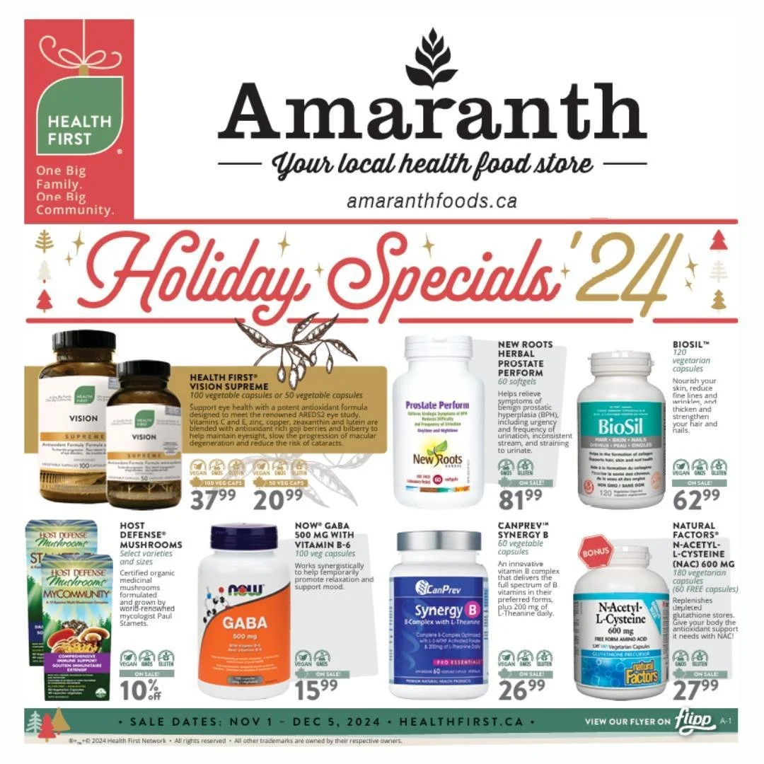 📣 NEW DEALS! 📣

The @healthfirstnetwork Holiday Specials and our Monthly Flyer promotions are here! 🎉 Take advantage of exclusive discounts on your favorite grocery and wellness products&mdash;all month long! 🌿🛒

Stop by any Amaranth Foods locat