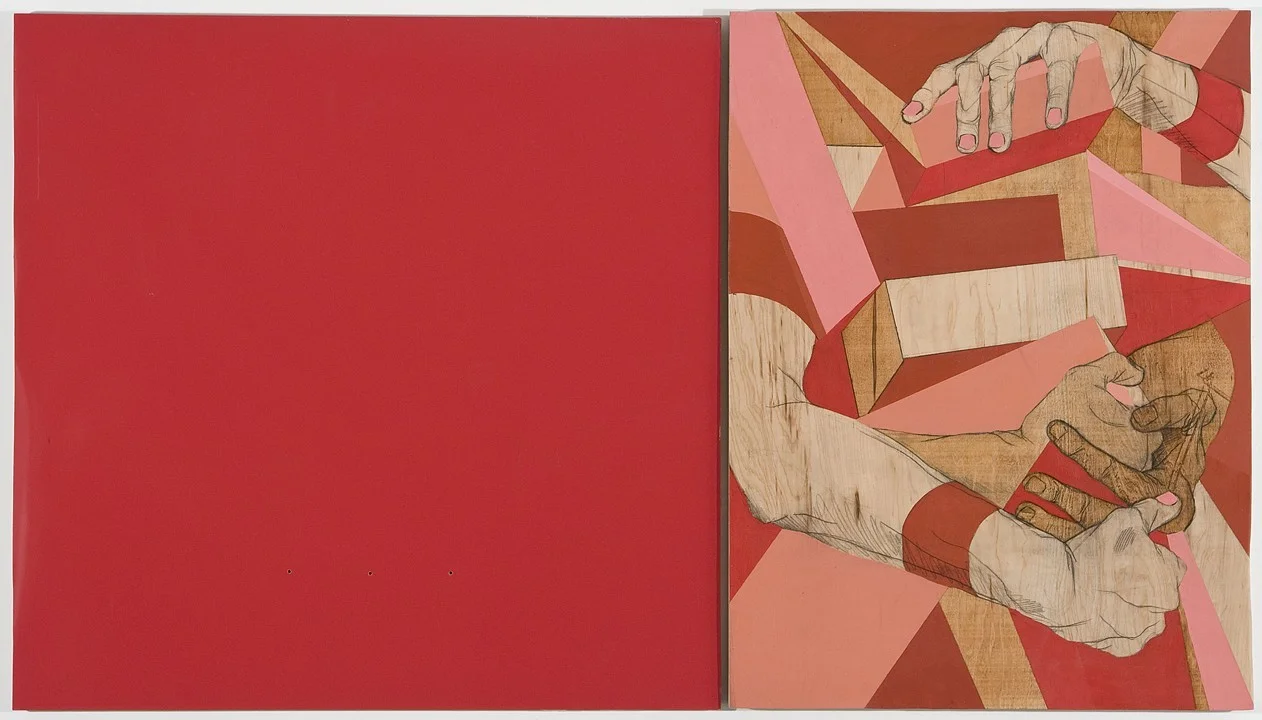 take only what you can carry. acrylic and graphite on wood with found tabletop. 2012. 36" x 36"x 1"/ 24" x 36" x 1"