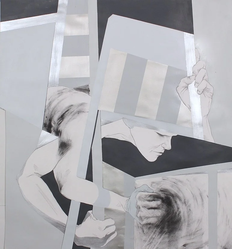 restraint. acrylic, wallpaper and graphite on paper. 2014. 41" x 36"