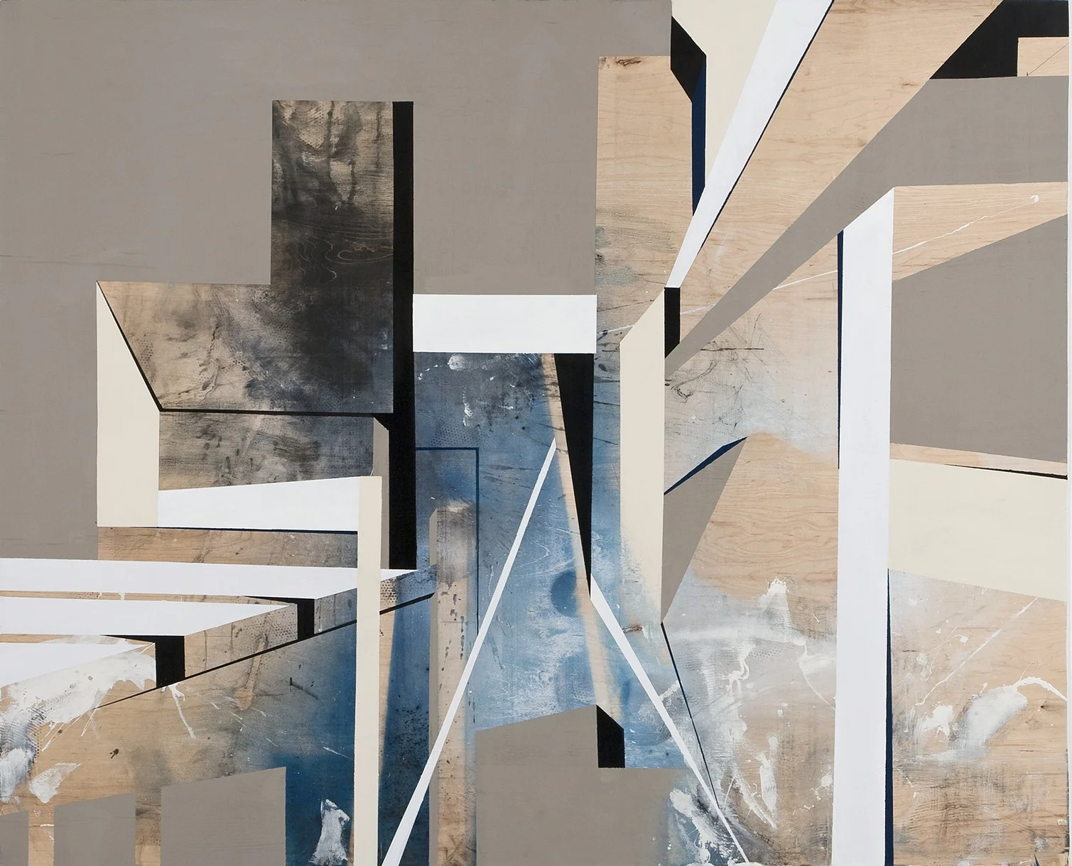 pros and cons. acrylic, enamel, graphite, charcoal on wood. 2014. 4'x5'